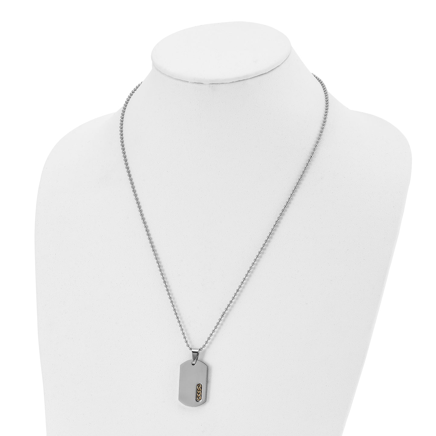 Stainless Steel Chisel Polished Yellow Ip-Plated Dog Tag On A 22 Inch Ball Chain Necklace