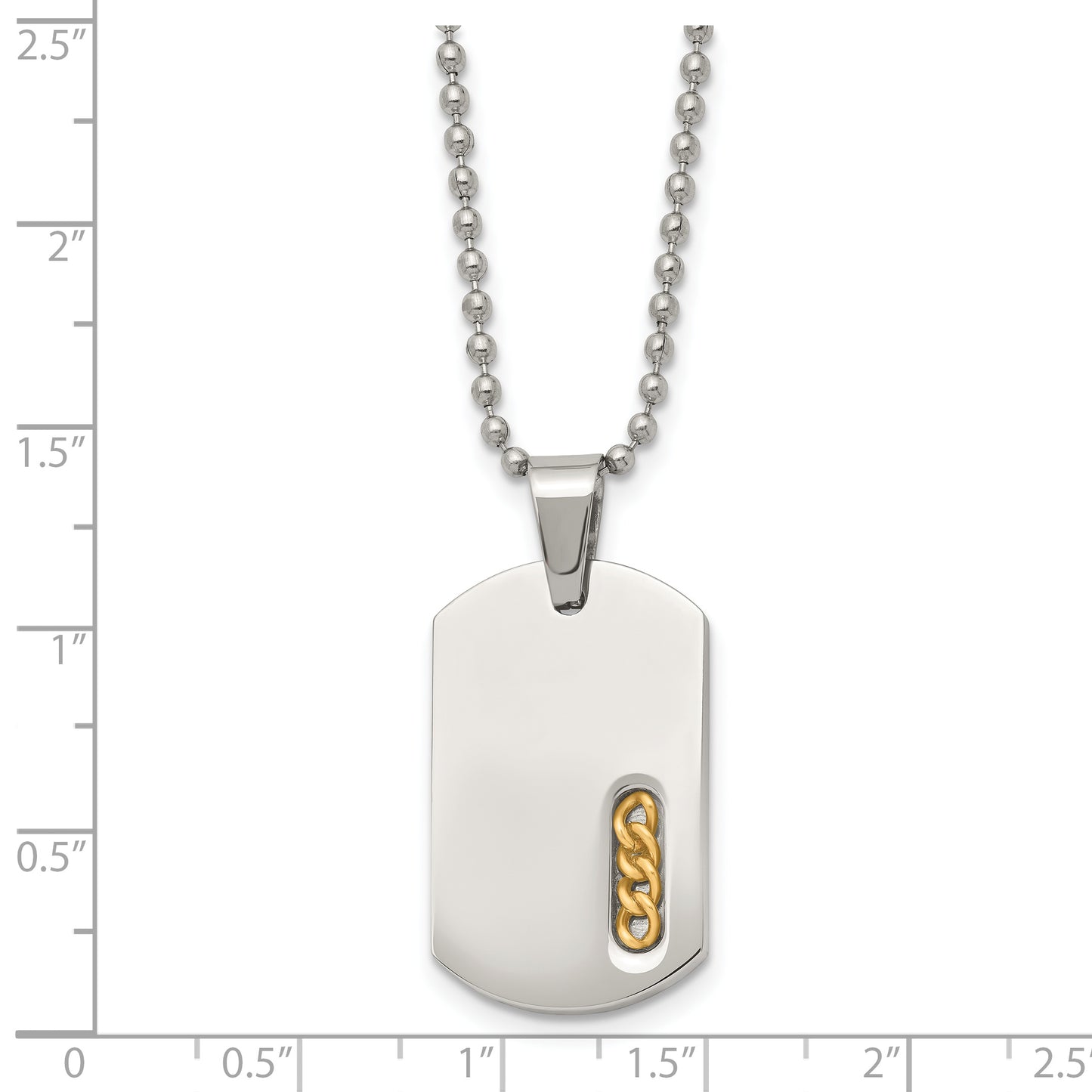 Stainless Steel Chisel Polished Yellow Ip-Plated Dog Tag On A 22 Inch Ball Chain Necklace