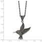 Stainless Steel Chisel Antiqued And Polished With Marcasite Hummingbird Pendant On An 18 Inch Singapore Chain Necklace