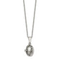 Stainless Steel Chisel Polished And Antiqued Oval Magnetic Prayer Box On An 18 Inch Cable Chain Necklace