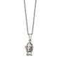 Stainless Steel Chisel Polished And Antiqued Magnetic Fish Prayer Box On An 18 Inch Cable Chain Necklace