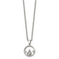 Stainless Steel Chisel Polished Circle With Cz And Heart Pendant On An 18 Inch Cable Chain Necklace