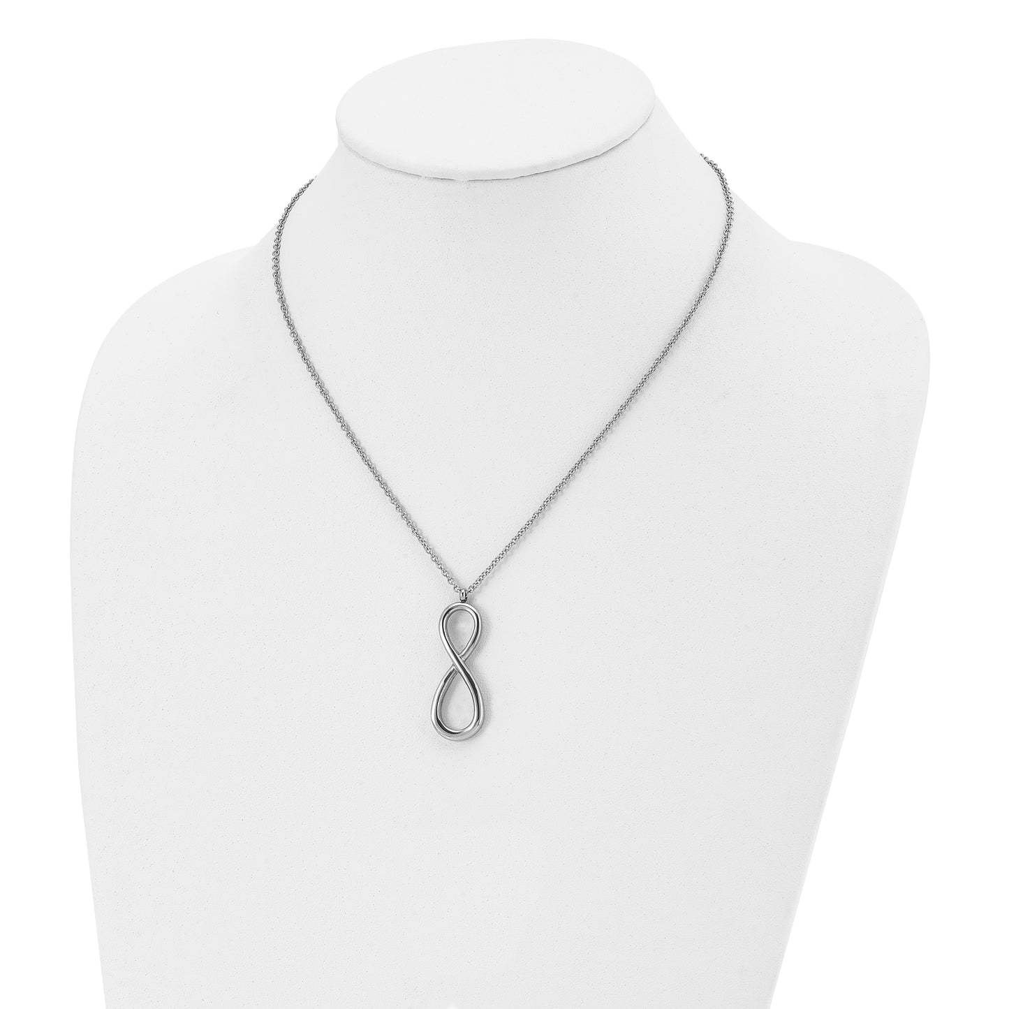 Stainless Steel Chisel Polished Infinity Symbol On An 18 Inch Cable Chain Necklace