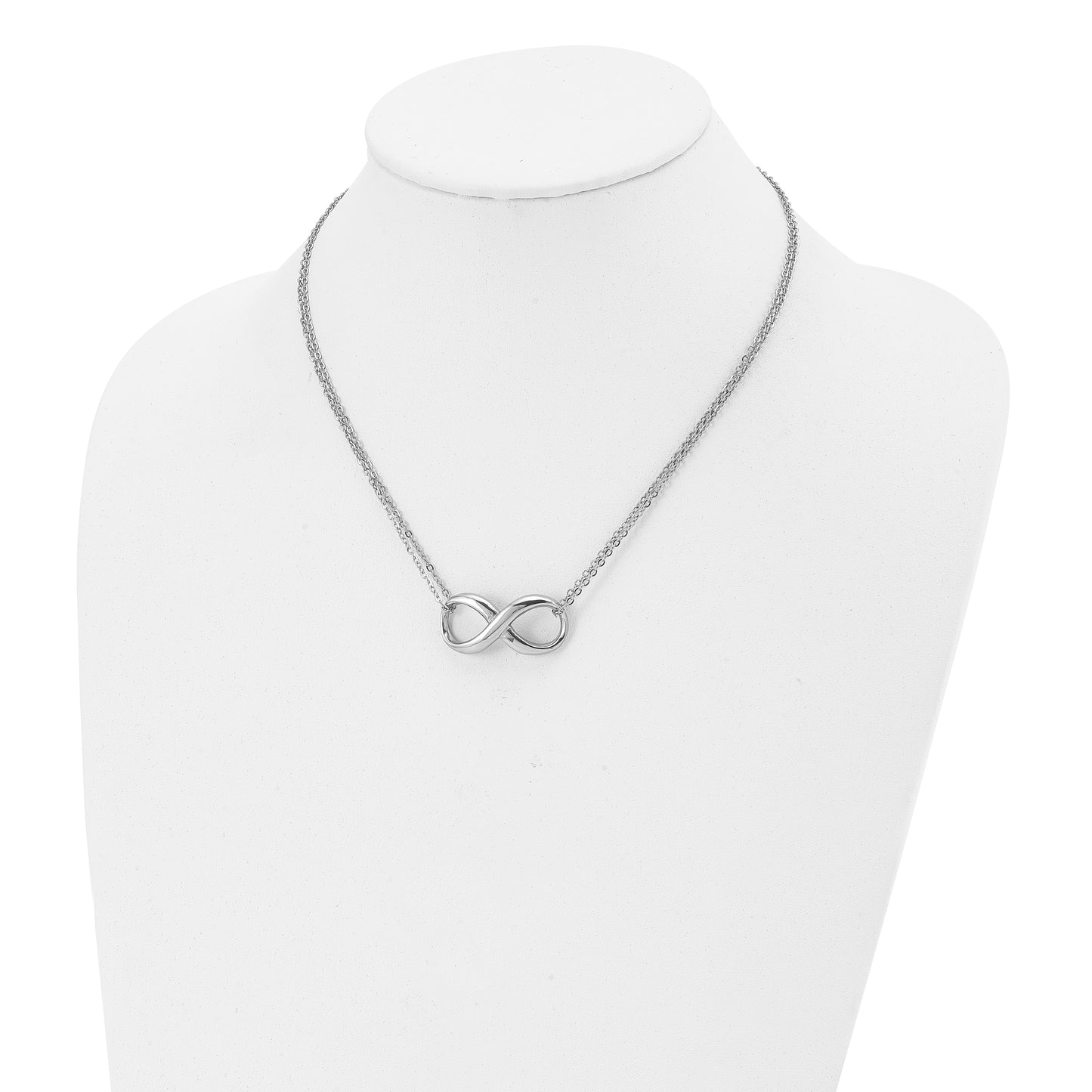 Stainless Steel Chisel Polished Infinity Symbol On An 18 Inch 2-Strand Cable Chain Necklace