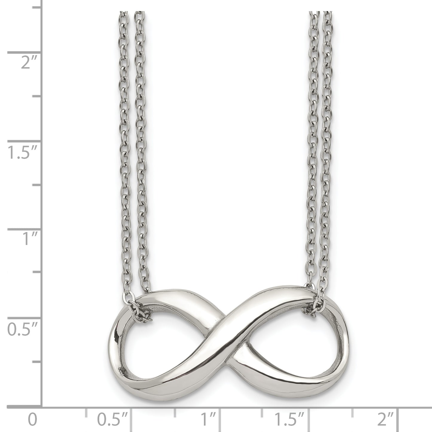 Stainless Steel Chisel Polished Infinity Symbol On An 18 Inch 2-Strand Cable Chain Necklace