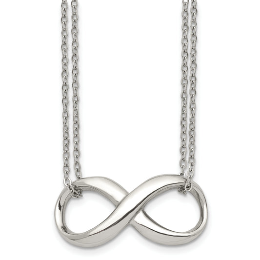 Stainless Steel Chisel Polished Infinity Symbol On An 18 Inch 2-Strand Cable Chain Necklace