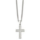 Stainless Steel Chisel Polished With Grey Carbon Fiber Inlay Small Cross Pendant On A 20 Inch Curb Chain Necklace