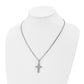 Stainless Steel Chisel Polished With Grey Carbon Fiber Inlay Small Cross Pendant On A 20 Inch Curb Chain Necklace