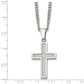 Stainless Steel Chisel Polished With Grey Carbon Fiber Inlay Small Cross Pendant On A 20 Inch Curb Chain Necklace