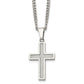 Stainless Steel Chisel Polished With Grey Carbon Fiber Inlay Small Cross Pendant On A 20 Inch Curb Chain Necklace