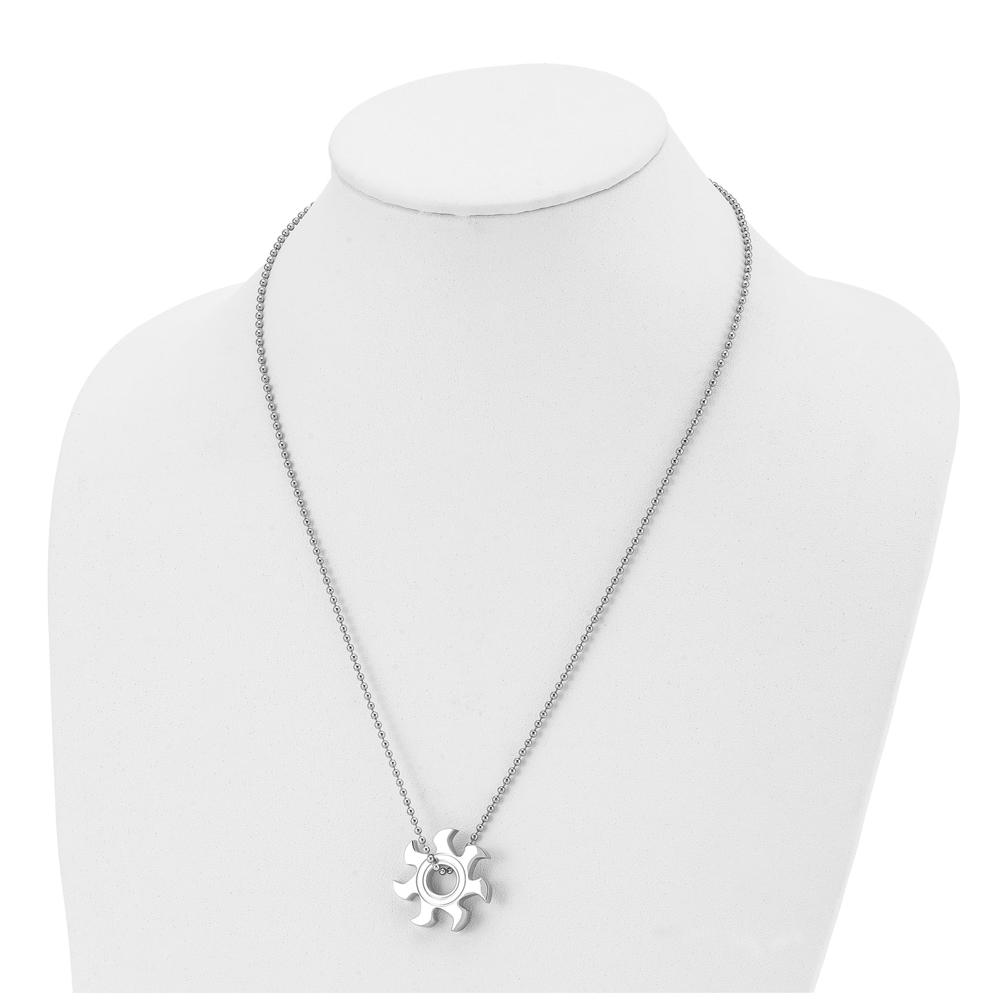 Stainless Steel Chisel Polished Sun Burst Pendant On A 22 Inch Ball Chain Necklace