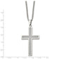 Stainless Steel Chisel Polished With Grey Carbon Fiber Inlay Large Cross Pendant On A 20 Inch Curb Chain Necklace