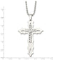 Stainless Steel Chisel Polished With Sterling Silver Inlay Cross Pendant On A 20 Inch Ball Chain Necklace