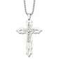 Stainless Steel Chisel Polished With Sterling Silver Inlay Cross Pendant On A 20 Inch Ball Chain Necklace