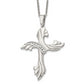 Stainless Steel Chisel Polished With Cz Swirl Cross Pendant On A 20 Inch Cable Chain Necklace