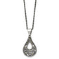 Stainless Steel Chisel Antiqued, Polished And Textured Marcasite Teardrop Pendant On A 20 Inch Singapore Chain Necklace