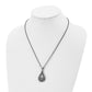 Stainless Steel Chisel Antiqued, Polished And Textured Marcasite Teardrop Pendant On A 20 Inch Singapore Chain Necklace