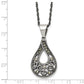 Stainless Steel Chisel Antiqued, Polished And Textured Marcasite Teardrop Pendant On A 20 Inch Singapore Chain Necklace