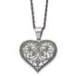 Stainless Steel Chisel Antiqued And Polished With Marcasite Heart Pendant On A 20 Inch Singapore Chain Necklace