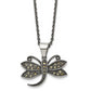 Stainless Steel Chisel Antiqued And Polished With Marcasite Dragonfly Pendant On An 18 Inch Cable Chain Necklace