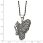 Stainless Steel Chisel Antiqued And Polished With Marcasite Butterfly Pendant On A 20 Inch Singapore Chain Necklace