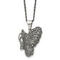 Stainless Steel Chisel Antiqued And Polished With Marcasite Butterfly Pendant On A 20 Inch Singapore Chain Necklace