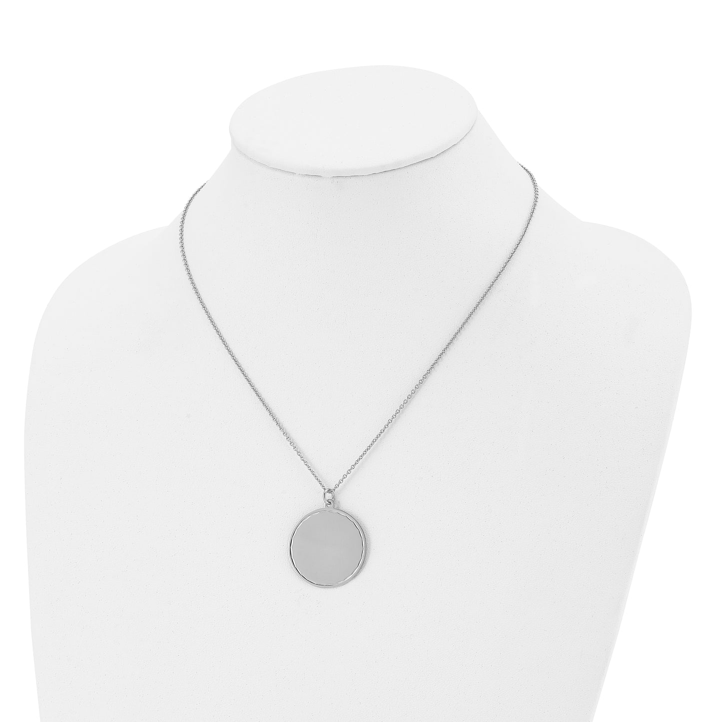 Stainless Steel Chisel Polished Engraveable Round Disc Pendant On An 18 Inch Plus A 2 Extension Cable Chain Necklace