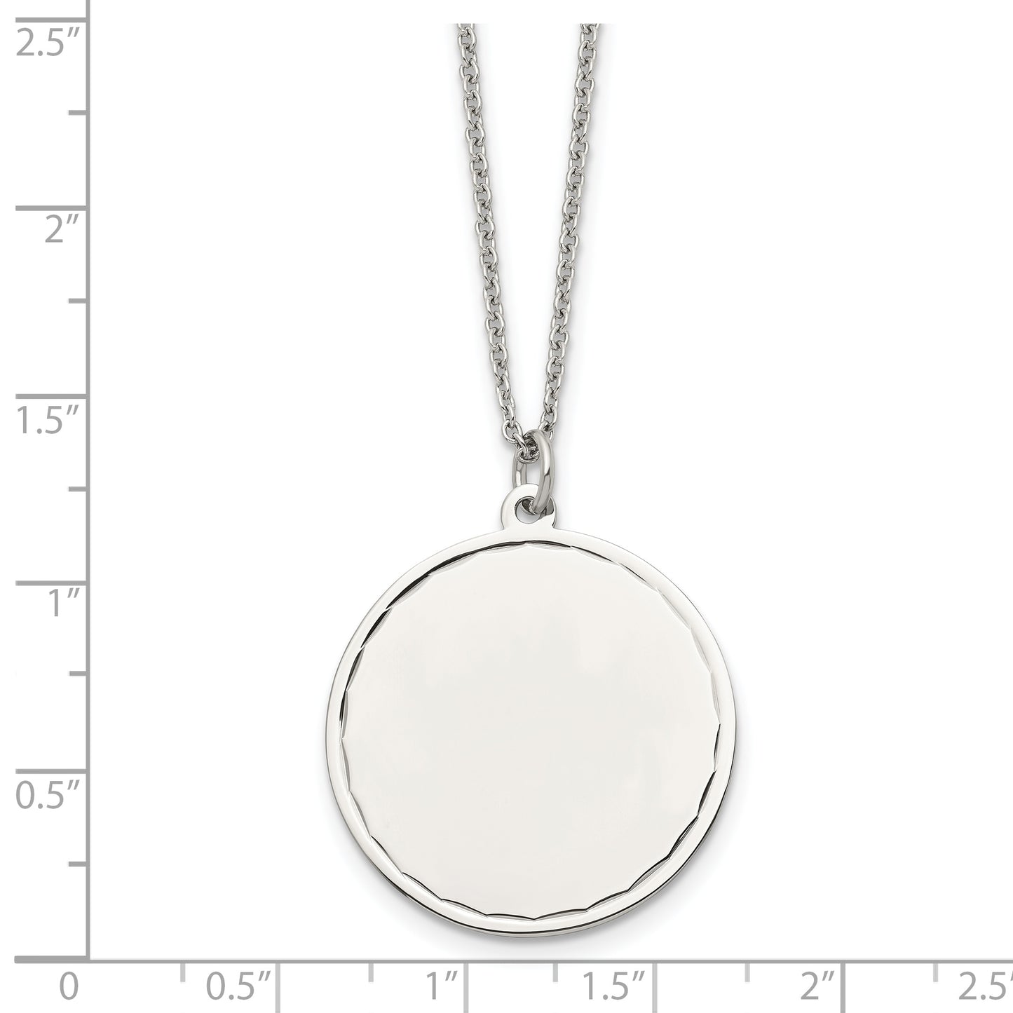 Stainless Steel Chisel Polished Engraveable Round Disc Pendant On An 18 Inch Plus A 2 Extension Cable Chain Necklace