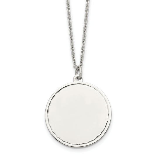 Stainless Steel Chisel Polished Engraveable Round Disc Pendant On An 18 Inch Plus A 2 Extension Cable Chain Necklace