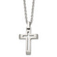 Stainless Steel Chisel Brushed And Polished Cut-Out Cross Pendant On A 20 Inch Cable Chain Necklace