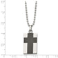 Stainless Steel Chisel Polished Carbon Fiber Inlay Cross Pendant On A 22 Inch Ball Chain Necklace