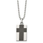 Stainless Steel Chisel Polished Carbon Fiber Inlay Cross Pendant On A 22 Inch Ball Chain Necklace