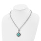 Stainless Steel Chisel Antiqued And Polished Imitation Turquoise Pendant On A 20.5 Inch Open Link Chain Necklace