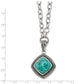 Stainless Steel Chisel Antiqued And Polished Imitation Turquoise Pendant On A 20.5 Inch Open Link Chain Necklace