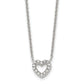 Stainless Steel Chisel Polished Cz Open Heart On An 18 Inch Cable Chain Necklace