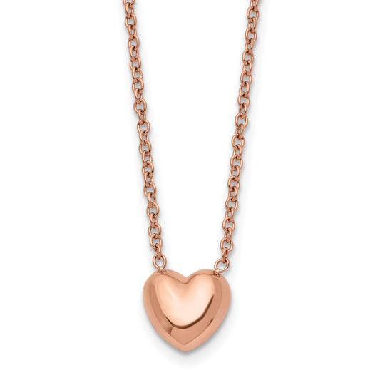 Stainless Steel Chisel Polished Rose Ip-Plated Heart On A 17.5 Inch Cable Chain Necklace