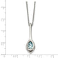 Stainless Steel Chisel Polished Blue Glass Teardrop Pendant On A 17.75 Inch Cable Chain With 2 Extension Necklace