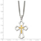 Stainless Steel Chisel Brushed And Polished Yellow Ip-Plated Cross Pendant On A 22 Inch Curb Chain Necklace