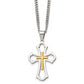 Stainless Steel Chisel Brushed And Polished Yellow Ip-Plated Cross Pendant On A 22 Inch Curb Chain Necklace