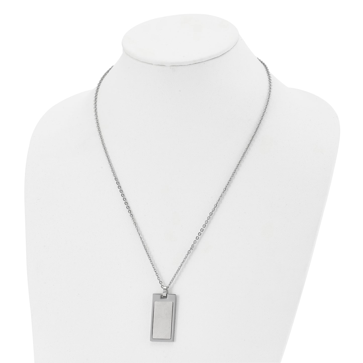 Stainless Steel Chisel Brushed And Polished Rectangle Dog Tag On A 22 Inch Cable Chain Necklace