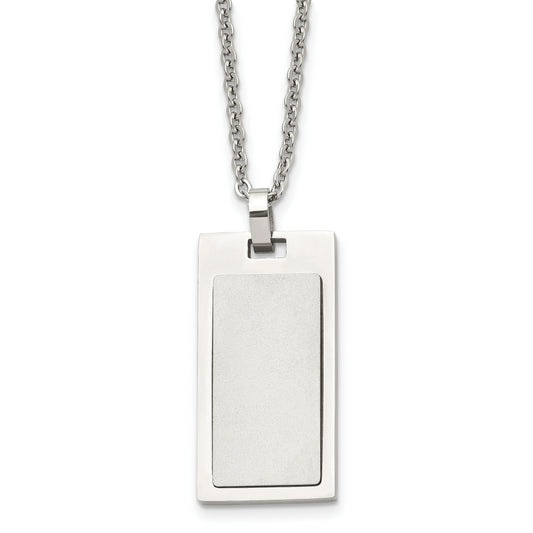 Stainless Steel Chisel Brushed And Polished Rectangle Dog Tag On A 22 Inch Cable Chain Necklace