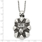 Stainless Steel Chisel Antiqued And Polished Tiger Skull Pendant On A 20 Inch Rope Chain Necklace