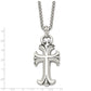 Stainless Steel Chisel Antiqued And Polished Cross Pendant On A 24 Inch Spiga Chain Necklace