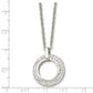 Stainless Steel Chisel Polished White Enameled With Crystals Open Circle Pendant On An 18 Inch Cable Chain Necklace