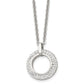 Stainless Steel Chisel Polished White Enameled With Crystals Open Circle Pendant On An 18 Inch Cable Chain Necklace