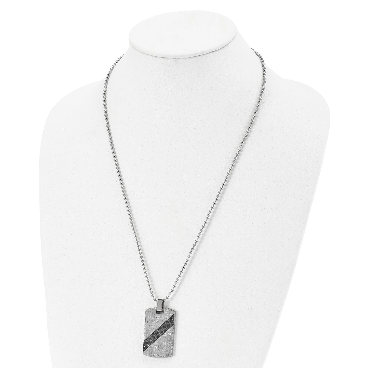 Stainless Steel Chisel Polished With 1/2 Carat Black Diamond Dog Tag On A 24 Inch Ball Chain Necklace