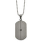 Stainless Steel Chisel Antiqued And Brushed With .04 Carat Black Diamond Dog Tag On A 22 Inch Ball Chain Necklace