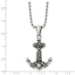 Stainless Steel Chisel Antiqued And Polished Anchor With Rope Pendant On A 24 Inch Ball Chain Necklace