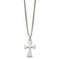 Stainless Steel Chisel Brushed Cross Pendant On A 22 Inch Curb Chain Necklace