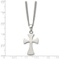 Stainless Steel Chisel Brushed Cross Pendant On A 22 Inch Curb Chain Necklace